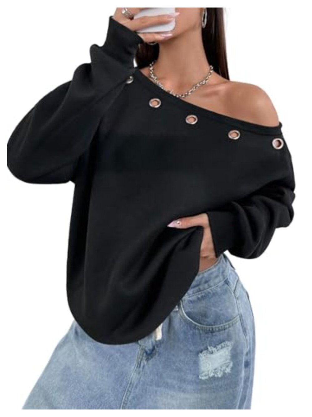 Collared Half Button Long Sleeve Crop Top Polo Cropped Sweatshirt